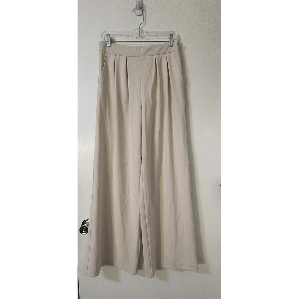 Avec les‎ Filles Take Care Ivory  wide leg Pleated pants size 6 Side Zip Pockets